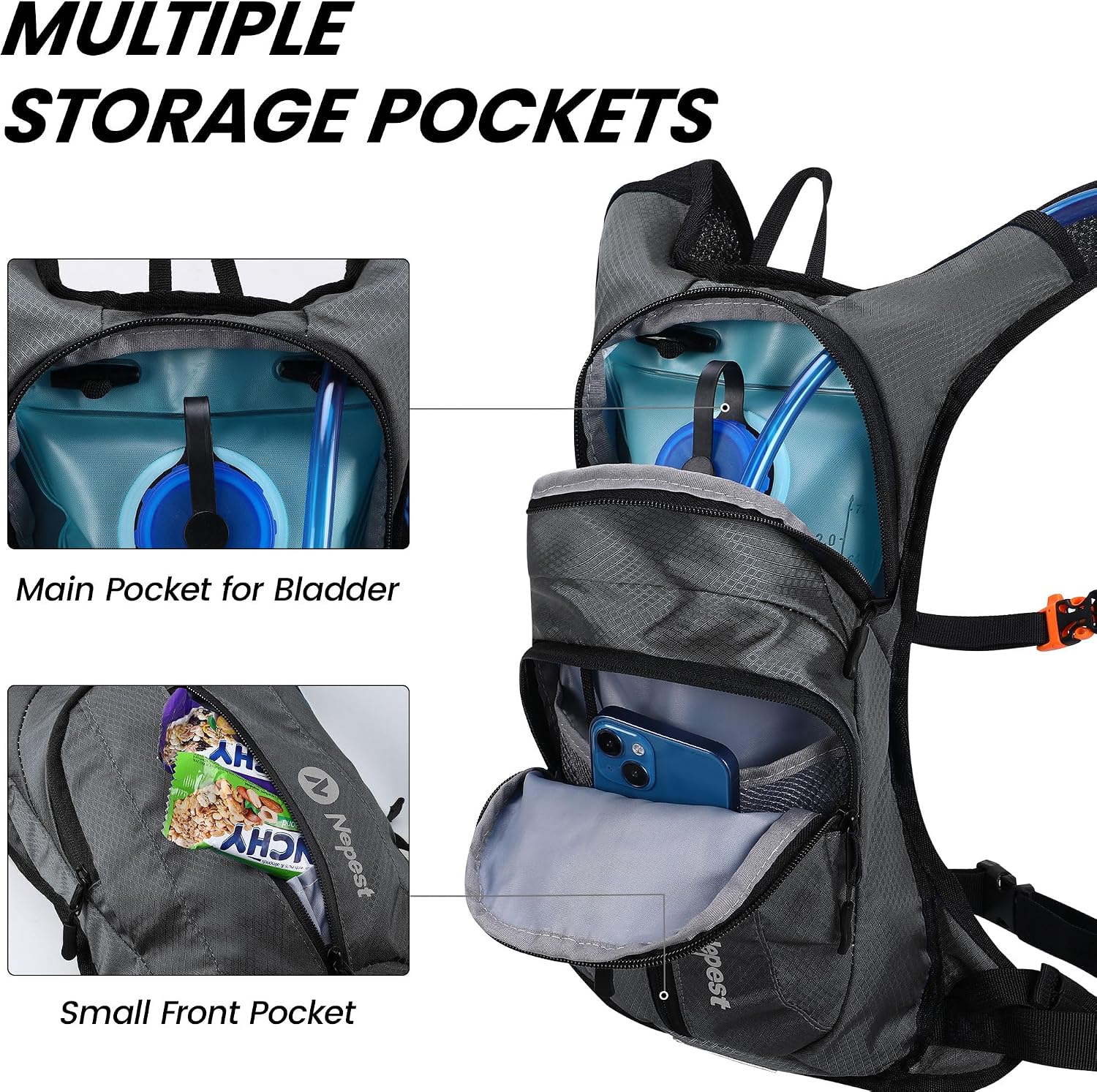 Nepest Hydration Pack Backpack with 2L Water Bladder Reflective Lightweight