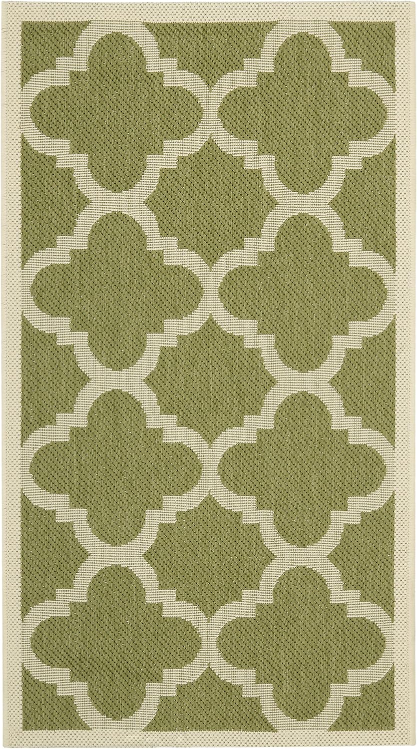 SAFAVIEH Washable Rug Outdoor Courtyard Collection - 2' x 3'7", Green & Beige, Non-Shedding & Easy Cleaning, Ideal for Patio, Front Door, Entryway, Doormat (CY6243-244)