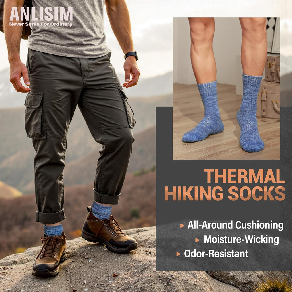 Anlisim Merino Wool Hiking Socks, Boot Crew Work Socks for Women Men