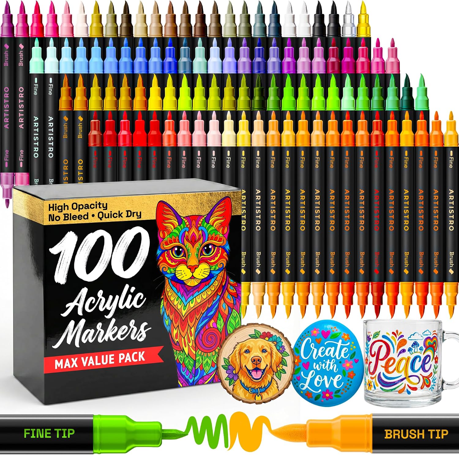 ARTISTRO 100 Acrylic Dual-Tip Glass Marker Pens for Wine Glasses