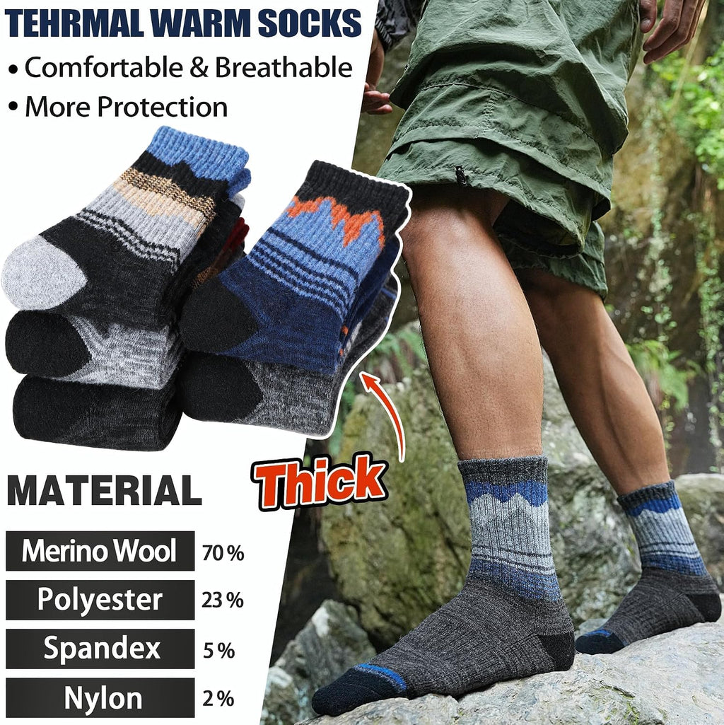 Sandsuced Merino Wool Hiking Warm Socks Thermal Winter Cozy Crew Socks with Cushioned Sole & Moisture Wicking 5 Pairs for Men