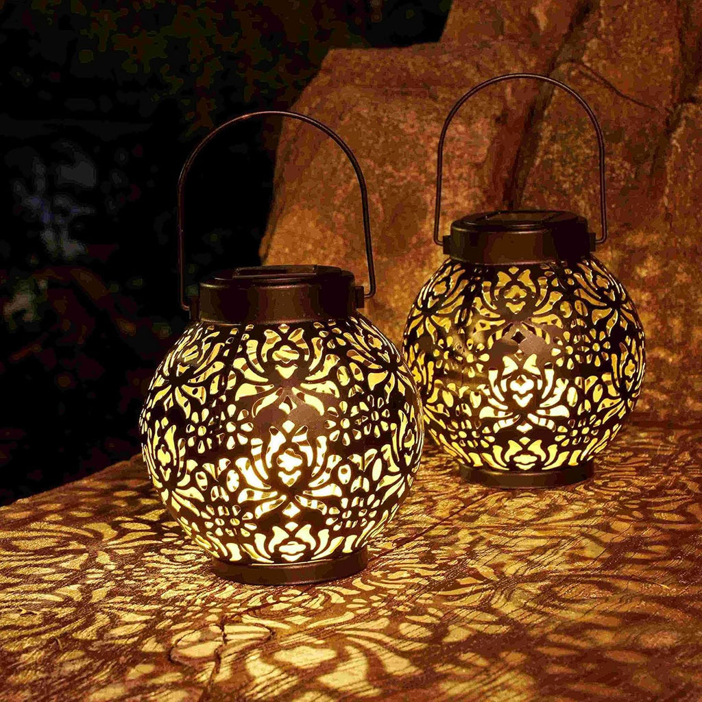 Set of 2 Solar Hanging Lanterns Outdoor for Garden Patio, Black