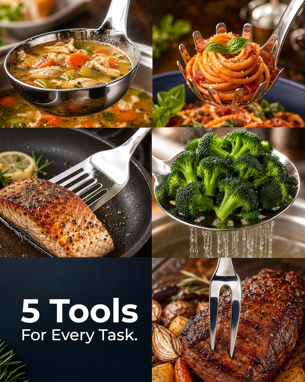 Zulay Kitchen Stainless Steel 5 Piece Cooking Utensil Set