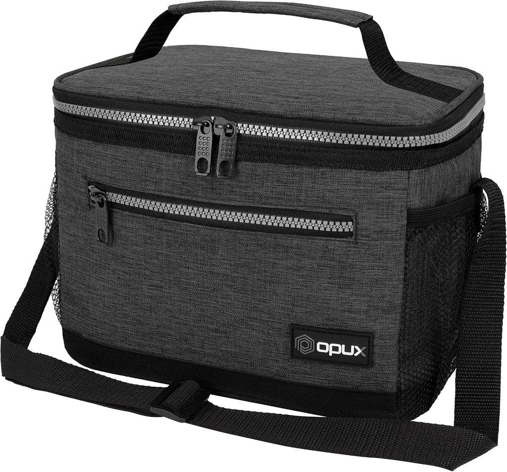 opux Insulated Lunch Bag for Men Women, Leakproof Kids Lunch Box, Charcoal