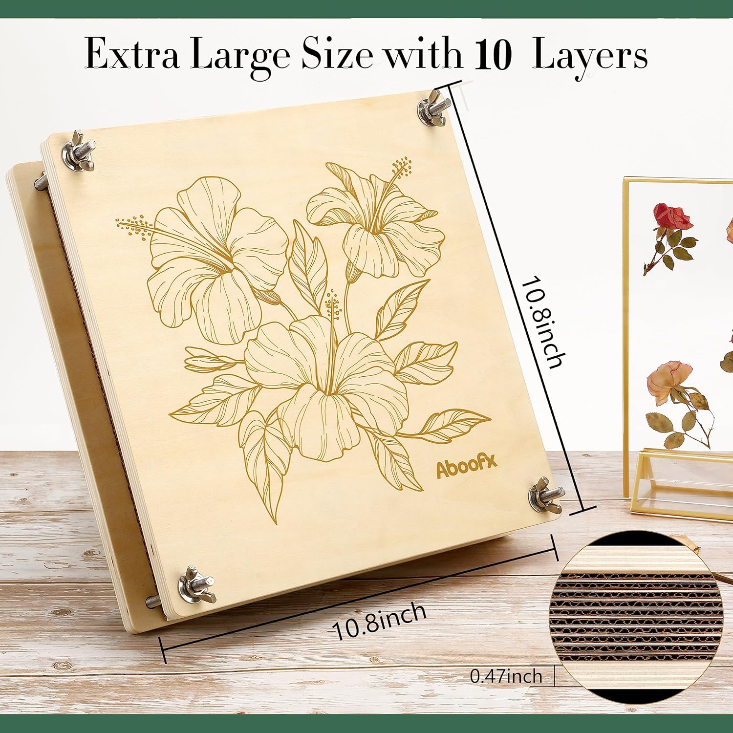Aboofx Wooden Flower Pressing Kit, 11x11 Inch 10 Layers for Pressed Flowers