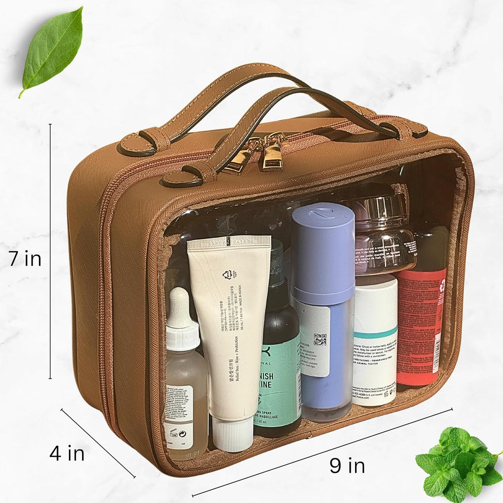 JAZD Clear Makeup Bag Toiletry Bag for Women Cosmetic Case Large Capacity Travel Make Up Bag Organizer Transparent Storage Compartment TSA Approved