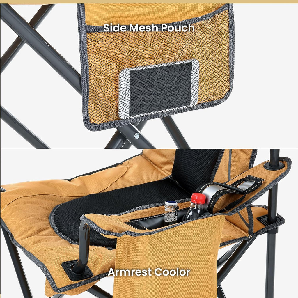 Arrowhead Outdoor Portable Folding Camping Quad Chair w/ 4-Can Cooler, Cup-Holder, Heavy-Duty Carrying Bag w/Easy Carry Shoulder Strap, Padded Armrests, Supports up to 330lbs, USA-Based Support