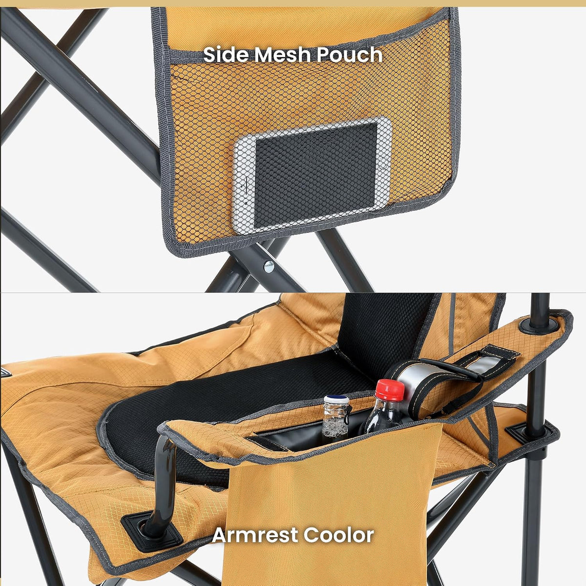 Arrowhead Outdoor Portable Folding Camping Quad Chair w/ 4-Can Cooler, Cup-Holder, Heavy-Duty Carrying Bag w/Easy Carry Shoulder Strap, Padded Armrests, Supports up to 330lbs, USA-Based Support