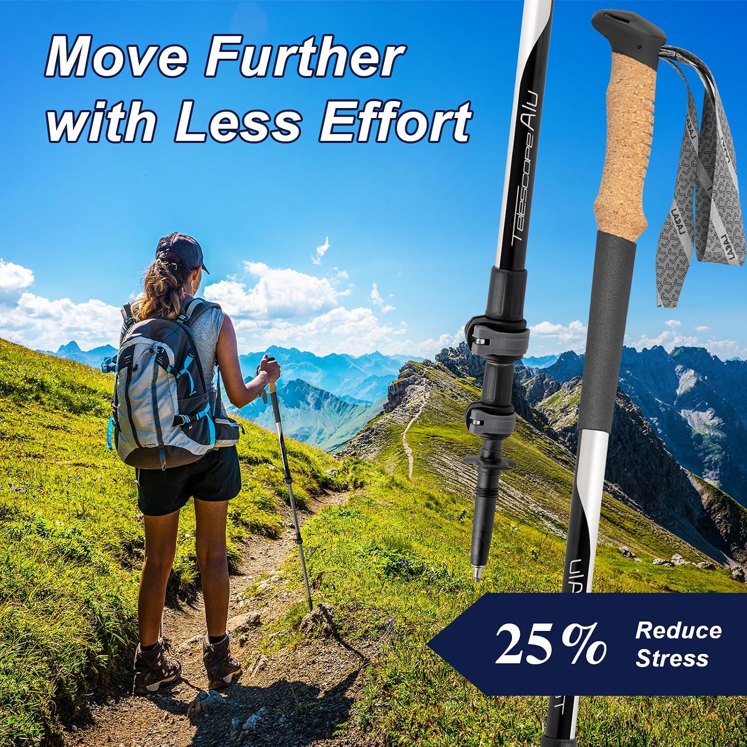 Hiking Poles, Ultra-Light Telescopic Trekking Poles,Portable Walking Sticks with Adjustable Height for Men and Women