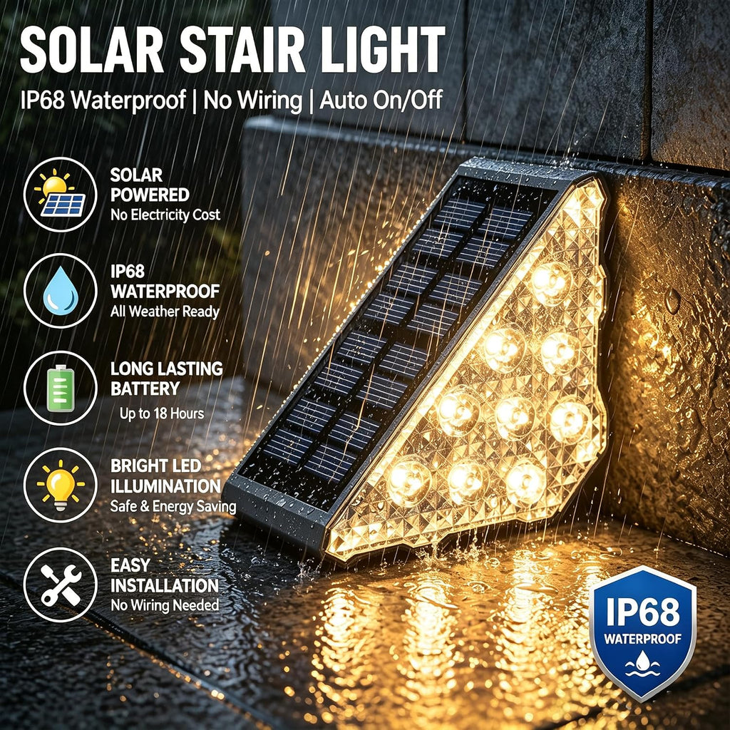 Solar Stair Lights 6 Pack,Solar Step Lights IP68 Waterproof Warm White
