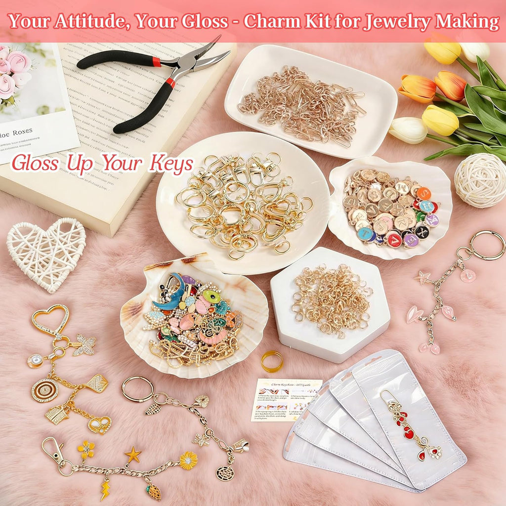 Lemosyu 563pcs Charms Lip Gloss Keychain Making Kit for DIY Craft, Gifts