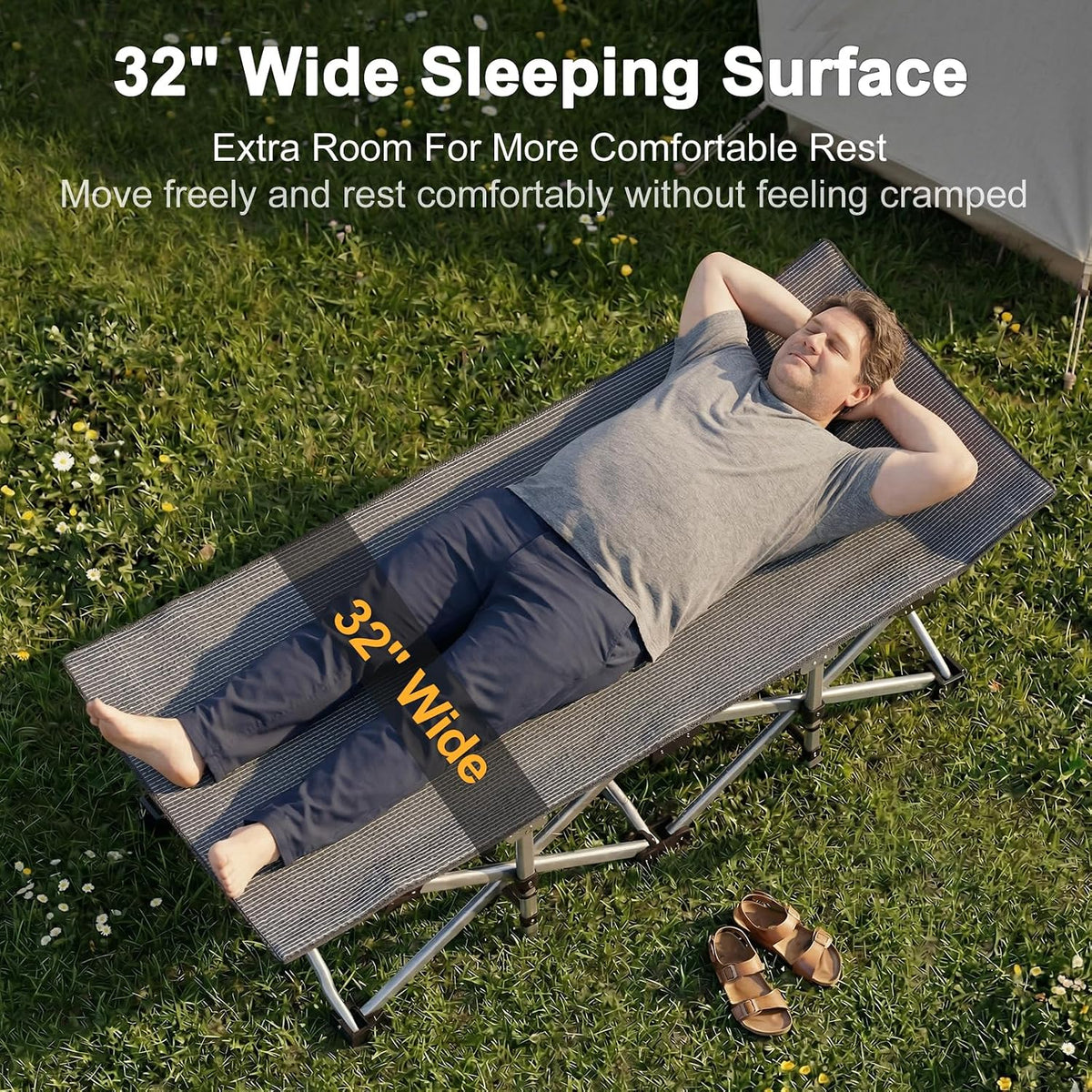 ABORON XXL Folding Camping Cot for Adults, 32 in Wide with Mattress, 900 lb