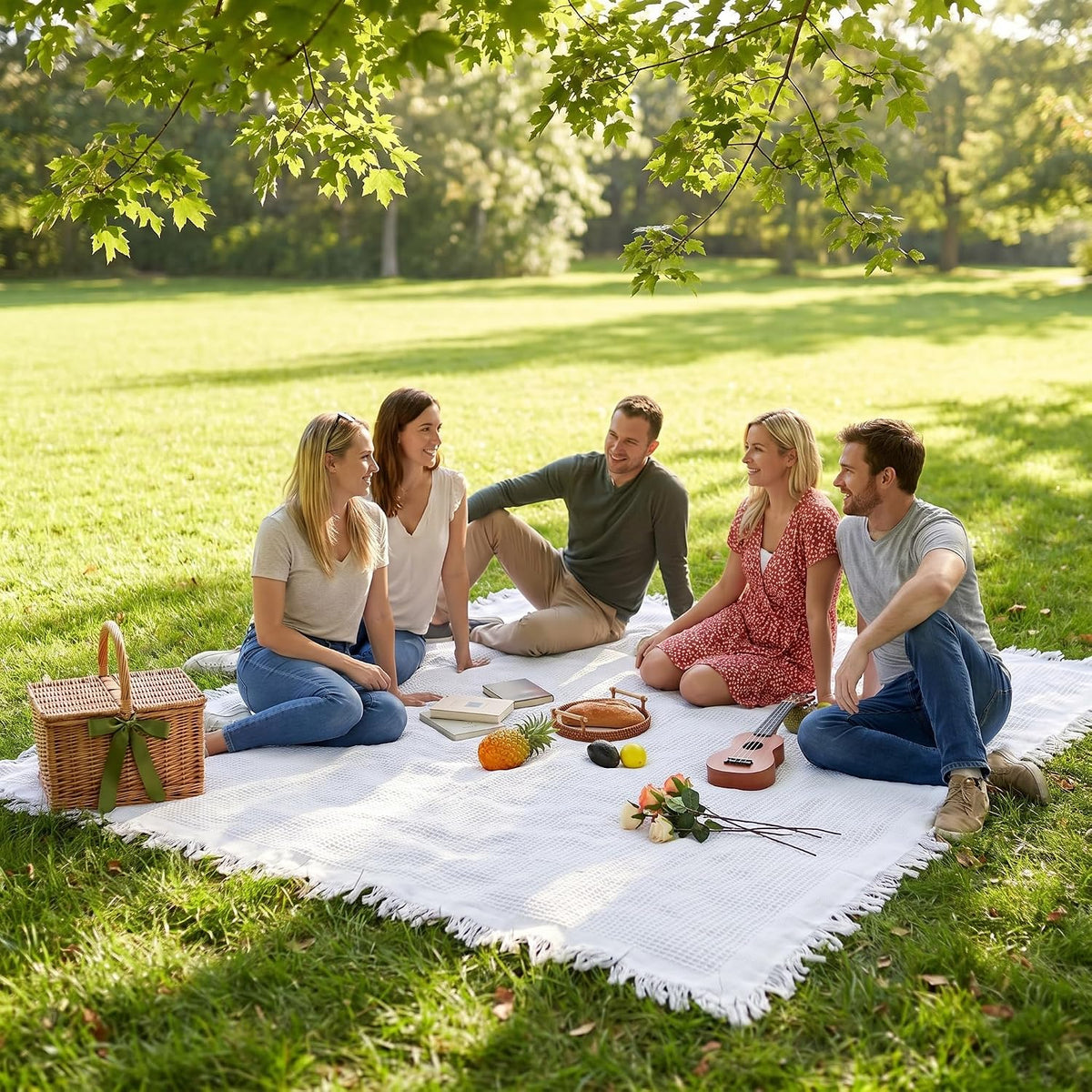 70"x 70" Picnic Blanket Extra Large,Layer Outdoor Blanket for 5 to 7 Adults,Camping Grass Lawn Park Accessories Cute Couple Gifts Ideas Wedding Registry for Park, Beach (White)
