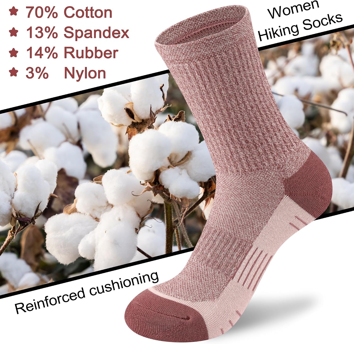 cuangya Women Crew Socks Athletic Cushioned Running Hiking 3-5 Pairs