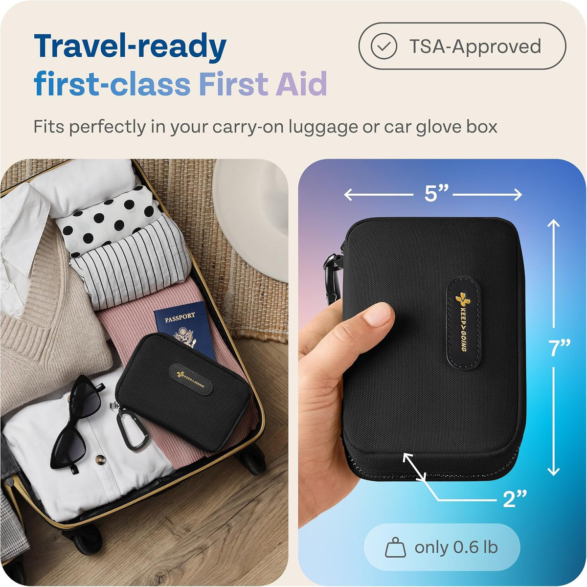 KeepGoing Travel First Aid Kit - TSA-Approved Travel Size