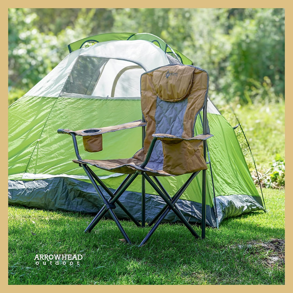 ARROWHEAD OUTDOOR 2PK Portable Deluxe Folding Camp Quad Chair, Headrest