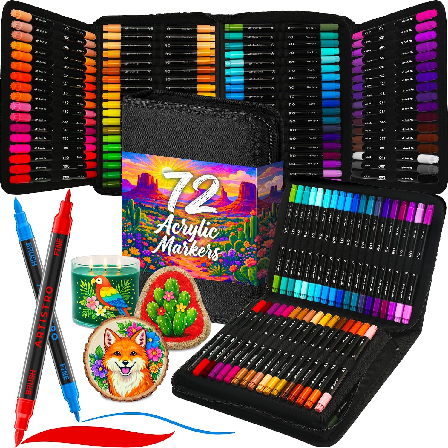ARTISTRO Acrylic Paint Markers, Dual-Tip Paint Pens, Black 72 Pack