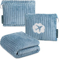 PAVILIA Travel Blanket Pillow, Soft Ribbed Fleece Airplane Blanket, Blue