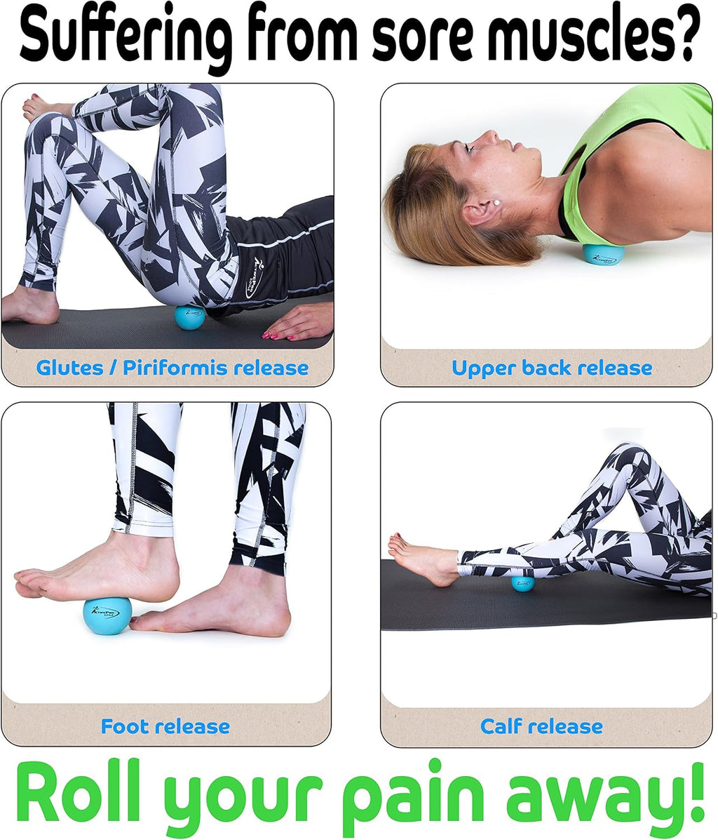 Therapy Massage Ball - Instant Muscle Pain Relief. Proven Effective for Myofascial Release, Deep Tissue Pressure, Yoga & Trigger Point Treatments. Set - 2 Extra Firm Balls W/Mesh Bag.