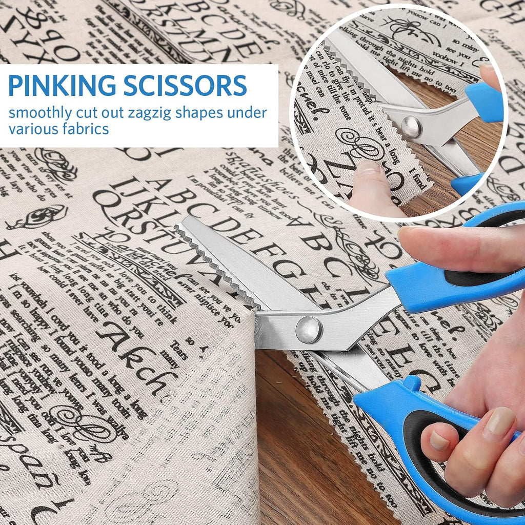 Asdirne Sewing Bundle - Sharp Stainless Steel Scissors, Comfortable Handle, Includes Fabric, Pinking, Embroidery Scissors, Thread Snips, Measuring Tape - 5 Pcs