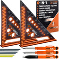 THORVALD 2 Carpenter Square 7 inch (1/16" Precision) + 2 Pencils + 12 Leads - T Square Multi-Purpose Carpenter Tools : Wrench, Protractor, Ruler, Marking Gauge, Drill Gauge, Carpentry Pencil