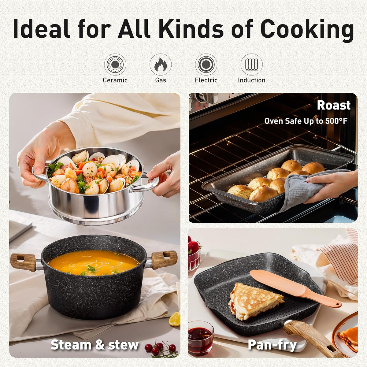 DishDelight 30 Pcs Pots and Pans Set Non Stick, Granite Induction Cookware