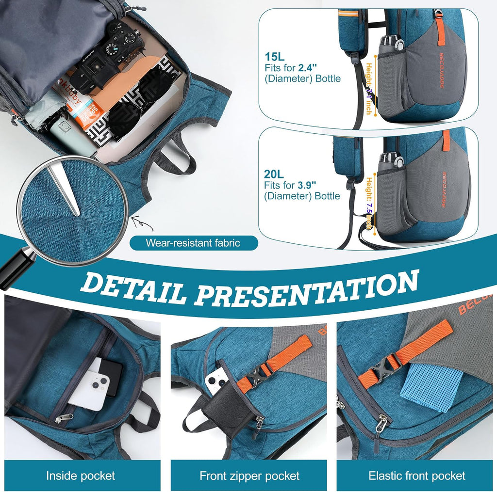 BECOJADDE 15L Small Hiking Backpack for Men Women Foldable Packable Back Pack Ultralight Hiking Daypack for Travel Camping Outdoor, Turquoise