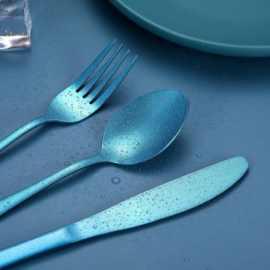 Portable Stainless Steel Flatware Set, Travel Camping Cutlery Set, Portable Utensil Travel Silverware Dinnerware Set with a Waterproof Case (Light Blue)