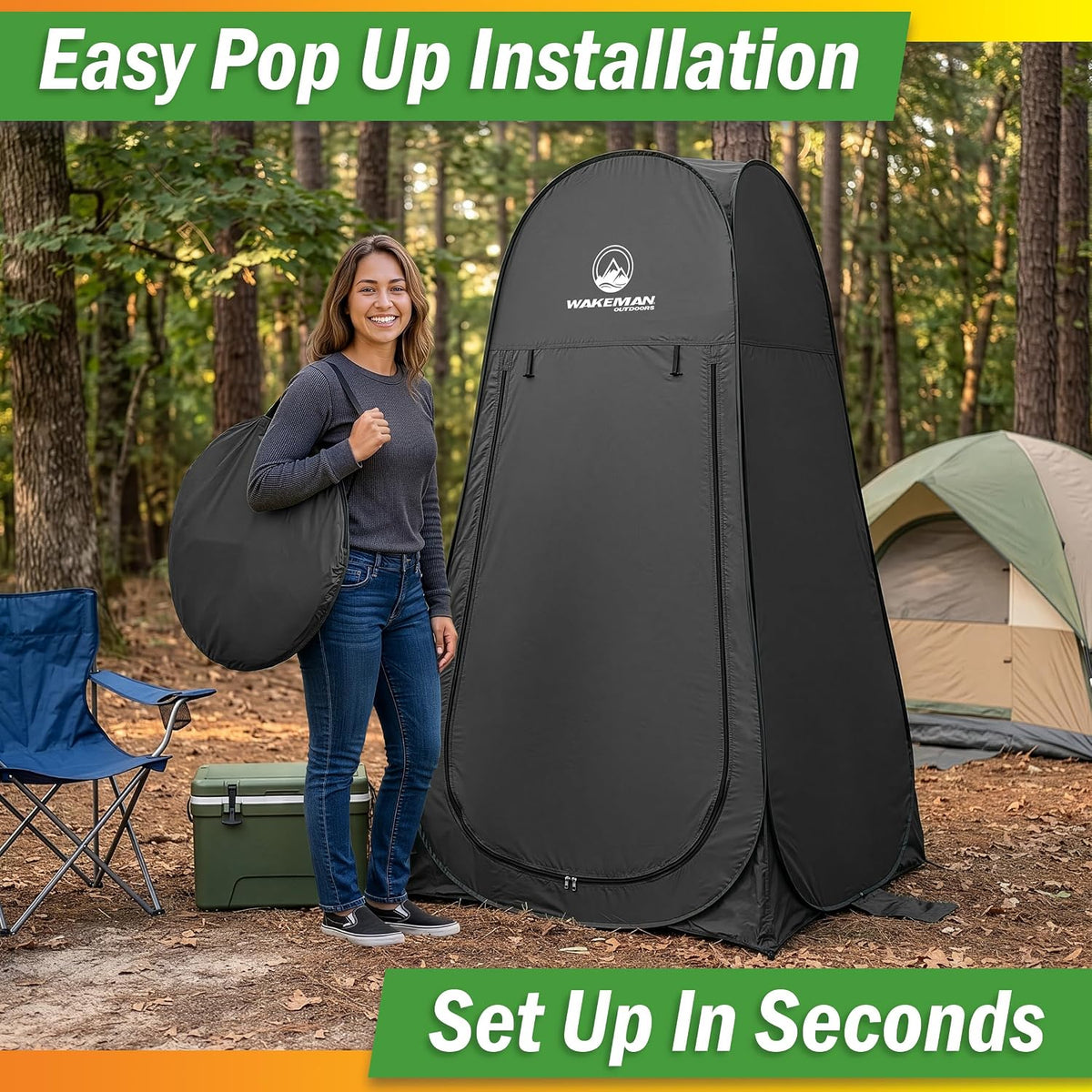 Wakeman Pop Up Changing Tent, 3.3 x 3.3 x 6.2ft, Camping Shower Tent for Portable Toilet Stall or Dressing Room with Carry Bag for Camping, Beach, or Tailgate, Polyester