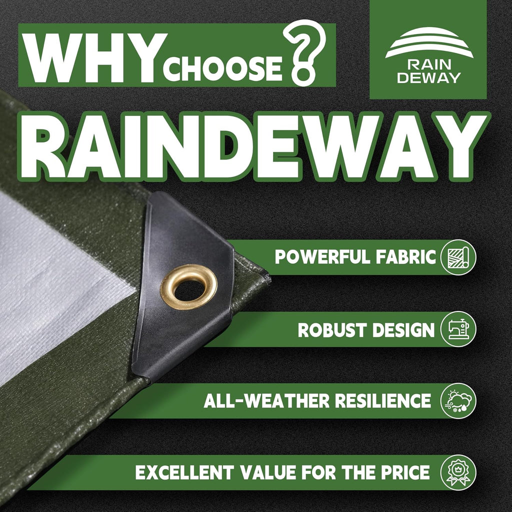 RAINDEWAY Tarps Heavy Duty Waterproof 10x12FT 16 Mil Protective Tarp Cover