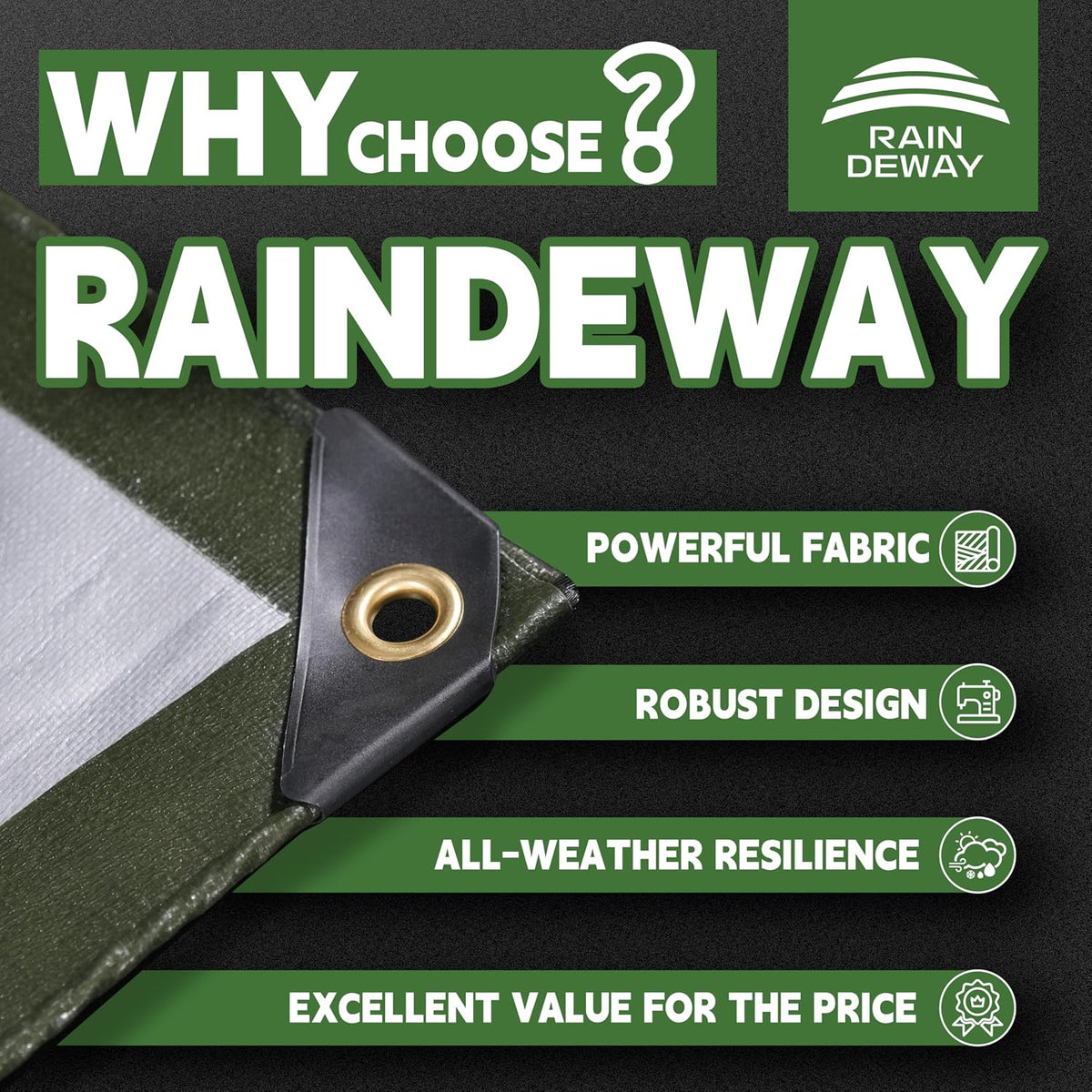 RAINDEWAY Tarps Heavy Duty Waterproof 10x12FT 16 Mil Protective Tarp Cover