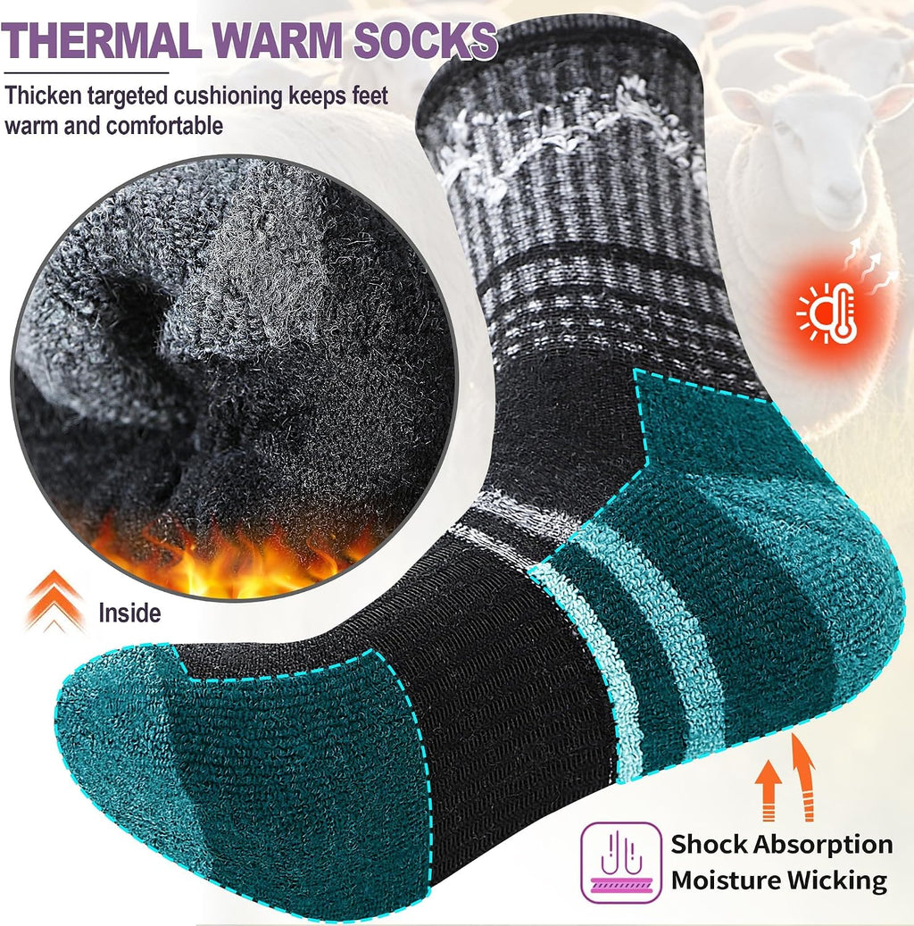 Sandsuced Merino Wool Hiking Warm Socks Thermal Winter Cozy Crew with Cushioned Sole & Moisture Wicking 5 Pairs for Women