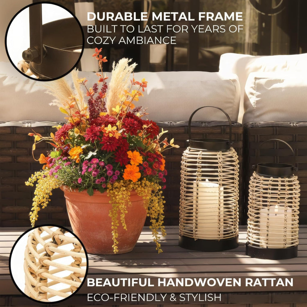 Natural Rattan Boho Lanterns - Handcrafted Chic Farmhouse Decor for Home