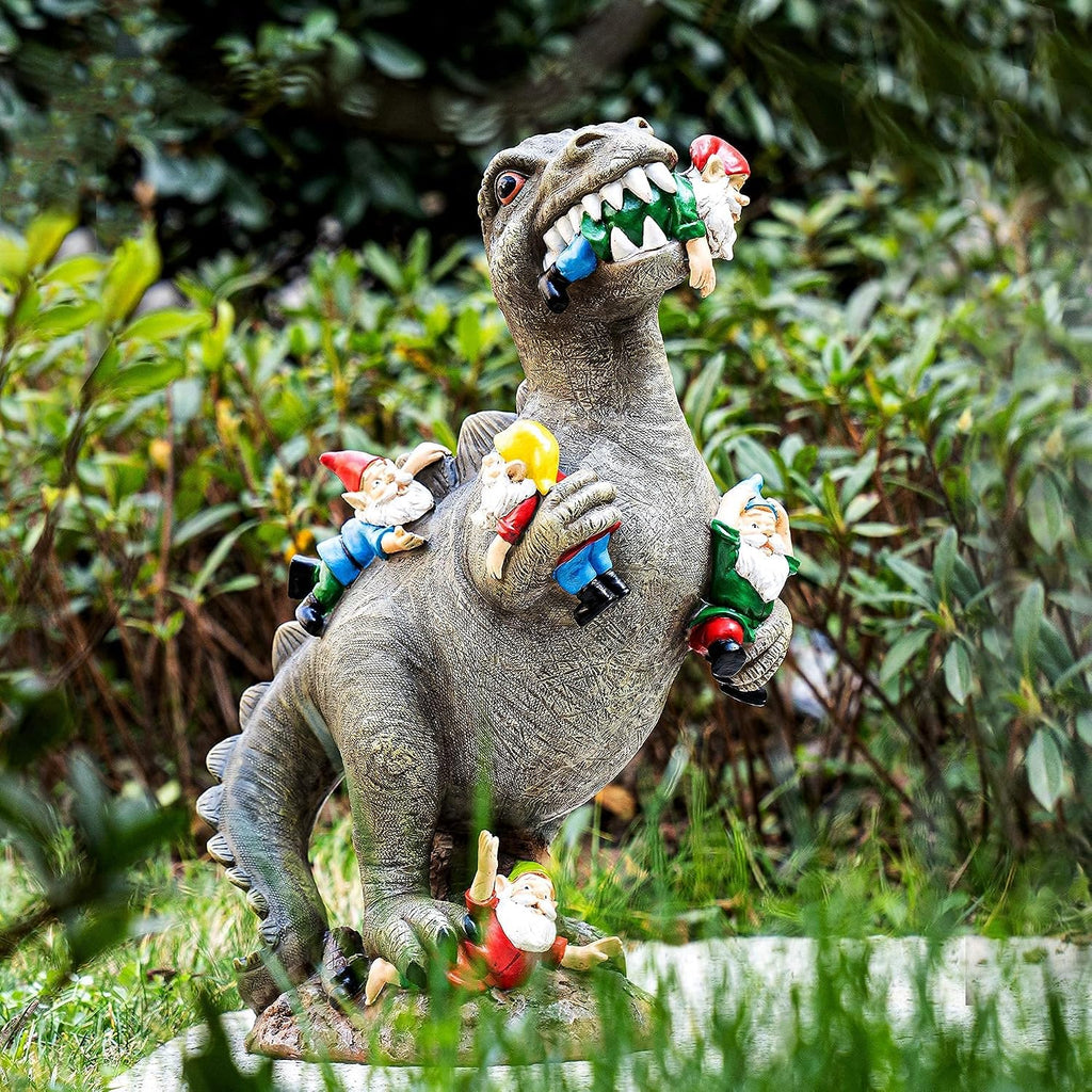 SOWSUN 14" Garden Gnomes Statue Dinosaur Outdoor Decor Gifts for Women
