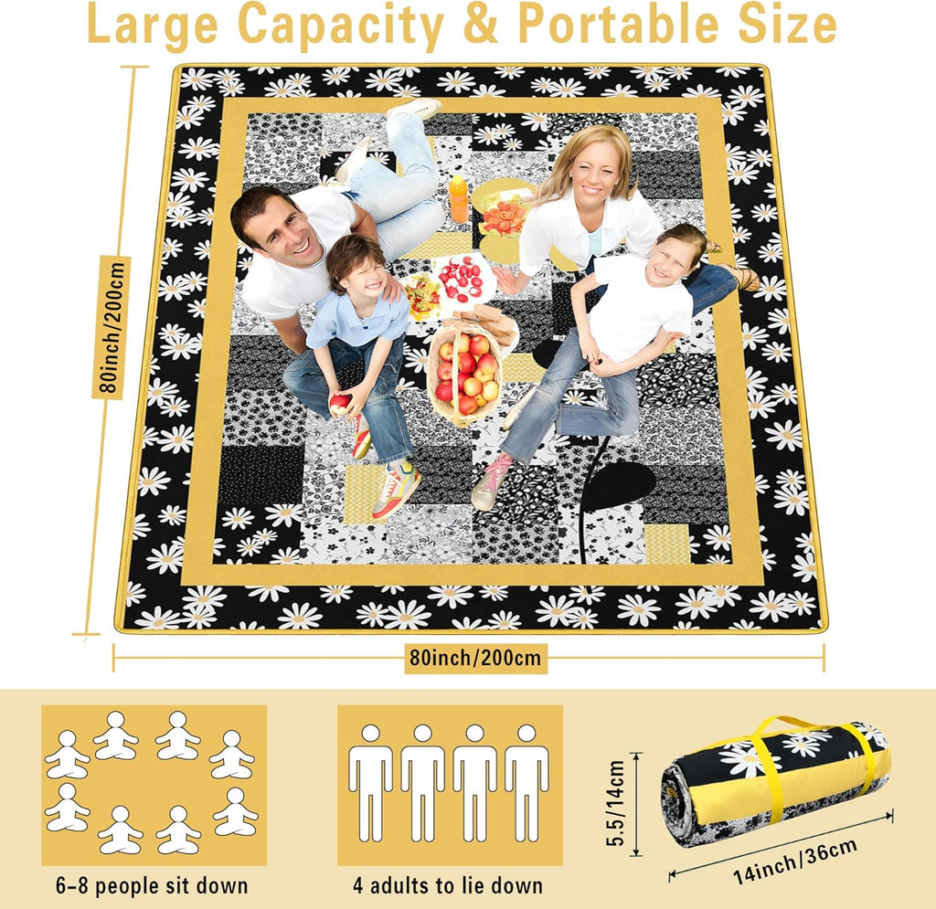 Supfitness Extra Large Picnic Blankets Waterproof Foldable (80 "x 80") Beach Blanket Waterproof Sandproof,3-Layer Thicking Mat Outdoor Packable Camping Blanket