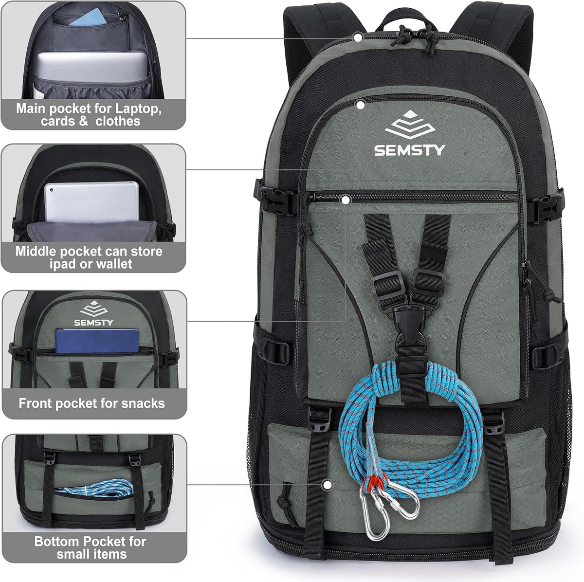 40L/50L Expandable Hiking Backpack for Men & Women，Camping Backpack