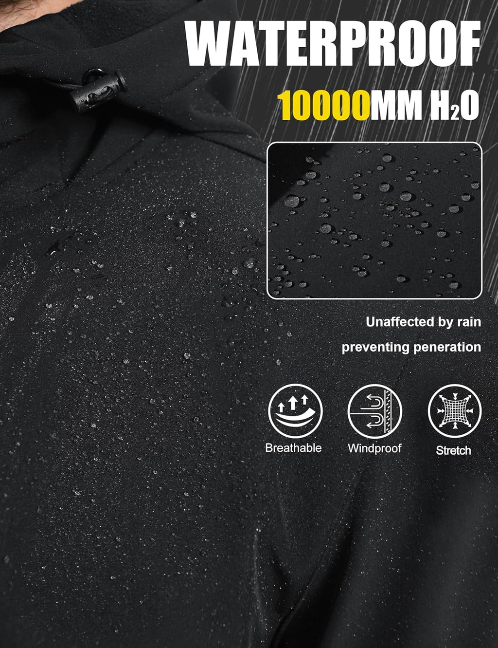 MAGCOMSEN Men's Jacket Waterproof Fleece Lightweight Softshell Rain Coat