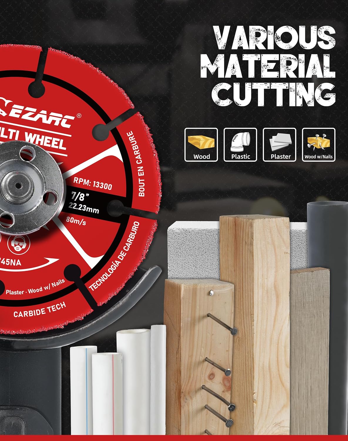 EZARC 4-1/2 Inch Carbide Cut Off Wheels for Wood, Nails, Plaster, 2-Pack