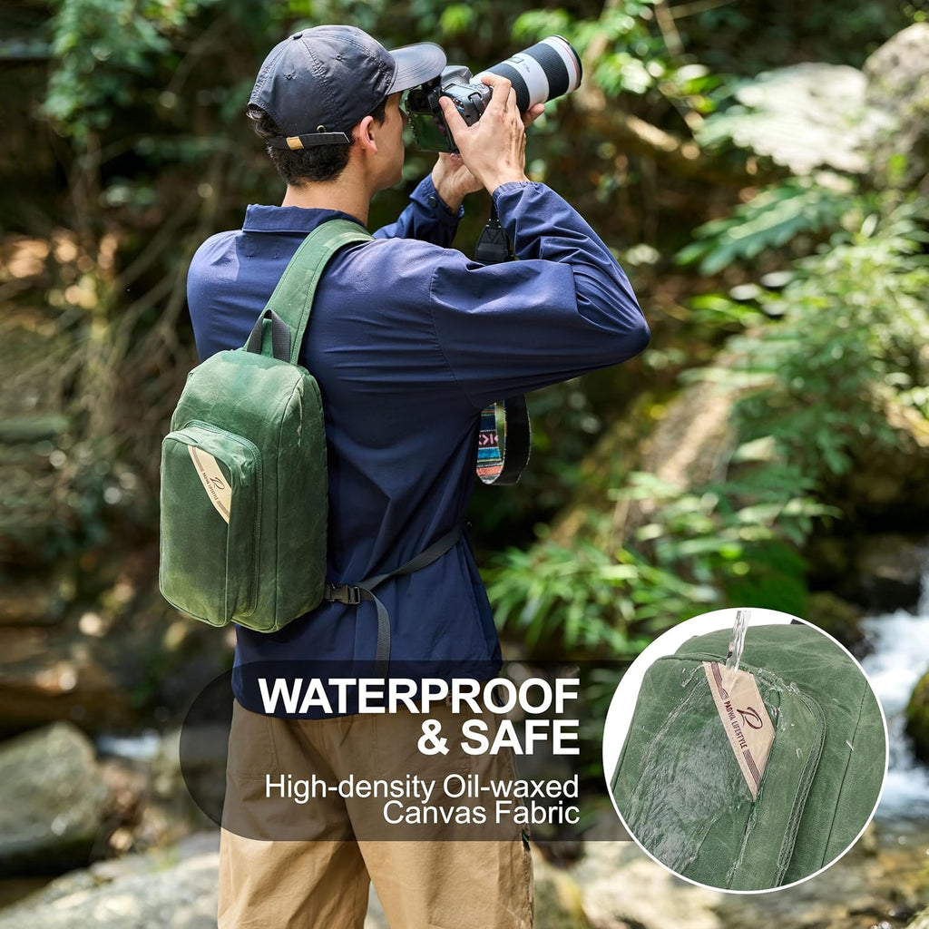 Padwa Lifestyle Green Crossbody Camera Bag - Waxed Memory Canvas Compact Camera Sling and Crossbody Bag with Fast Access,Versatile Lightweight Everyday Bag Great for Photographers Travel,Photography