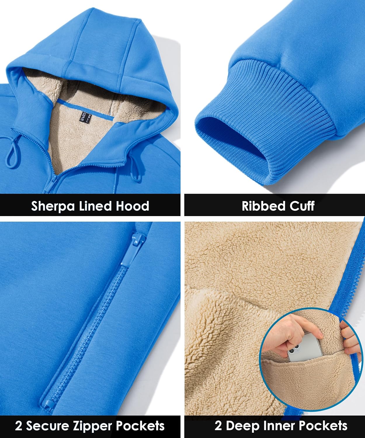 Boladeci Men's Sherpa Fleece Lined Hoodie Zip Up Heavyweight Winter Jacket