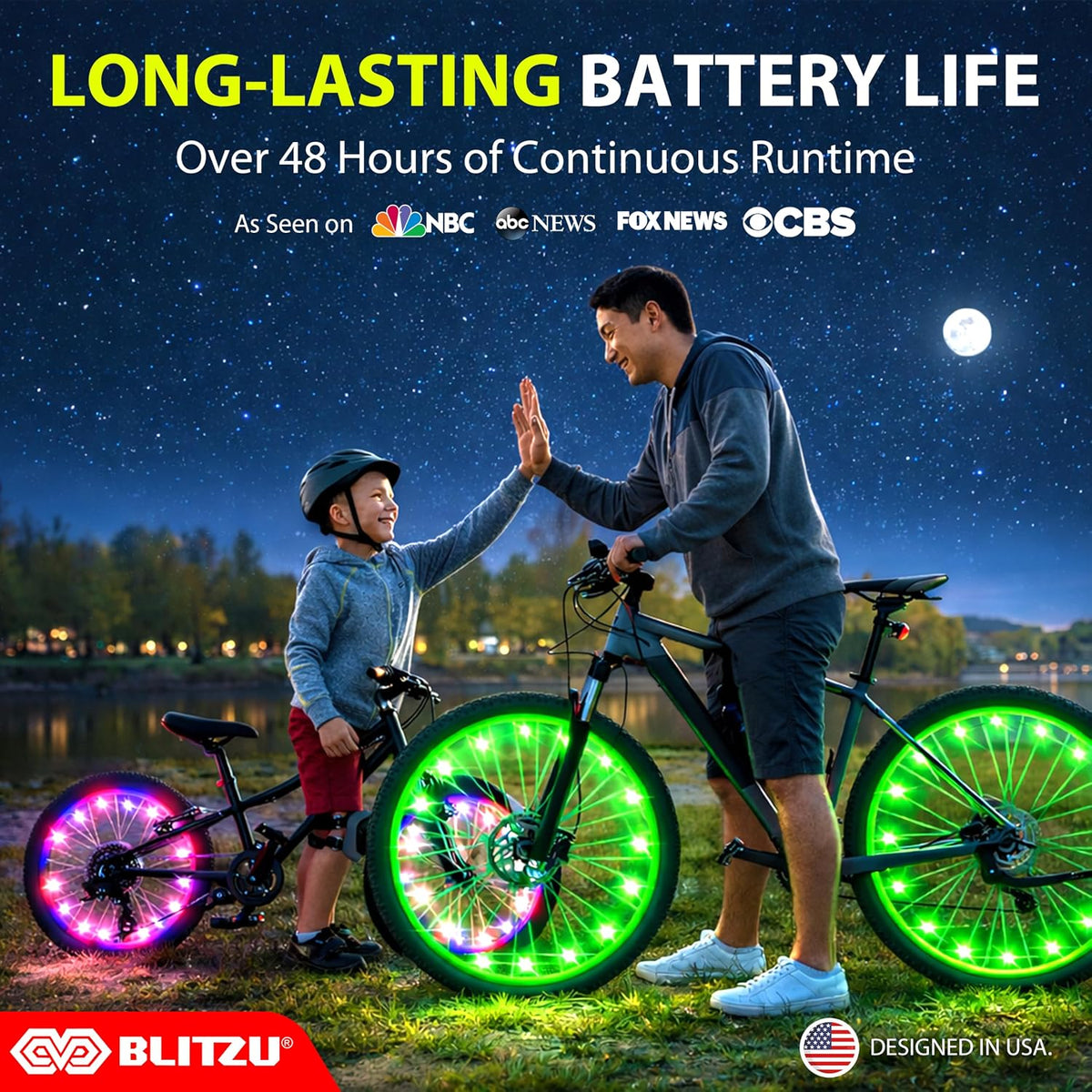 BLITZU Bike Wheel Lights 2-Pack, 7 Color Bicycle Spoke LED for Night Riding