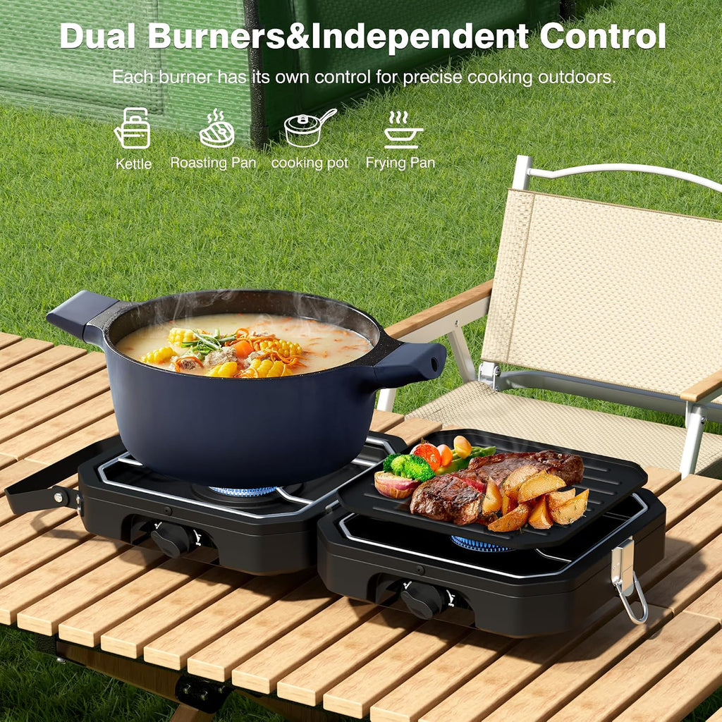 2 Burner Camping Stove, Portable Propane Stove With 7850BTU Heat Output