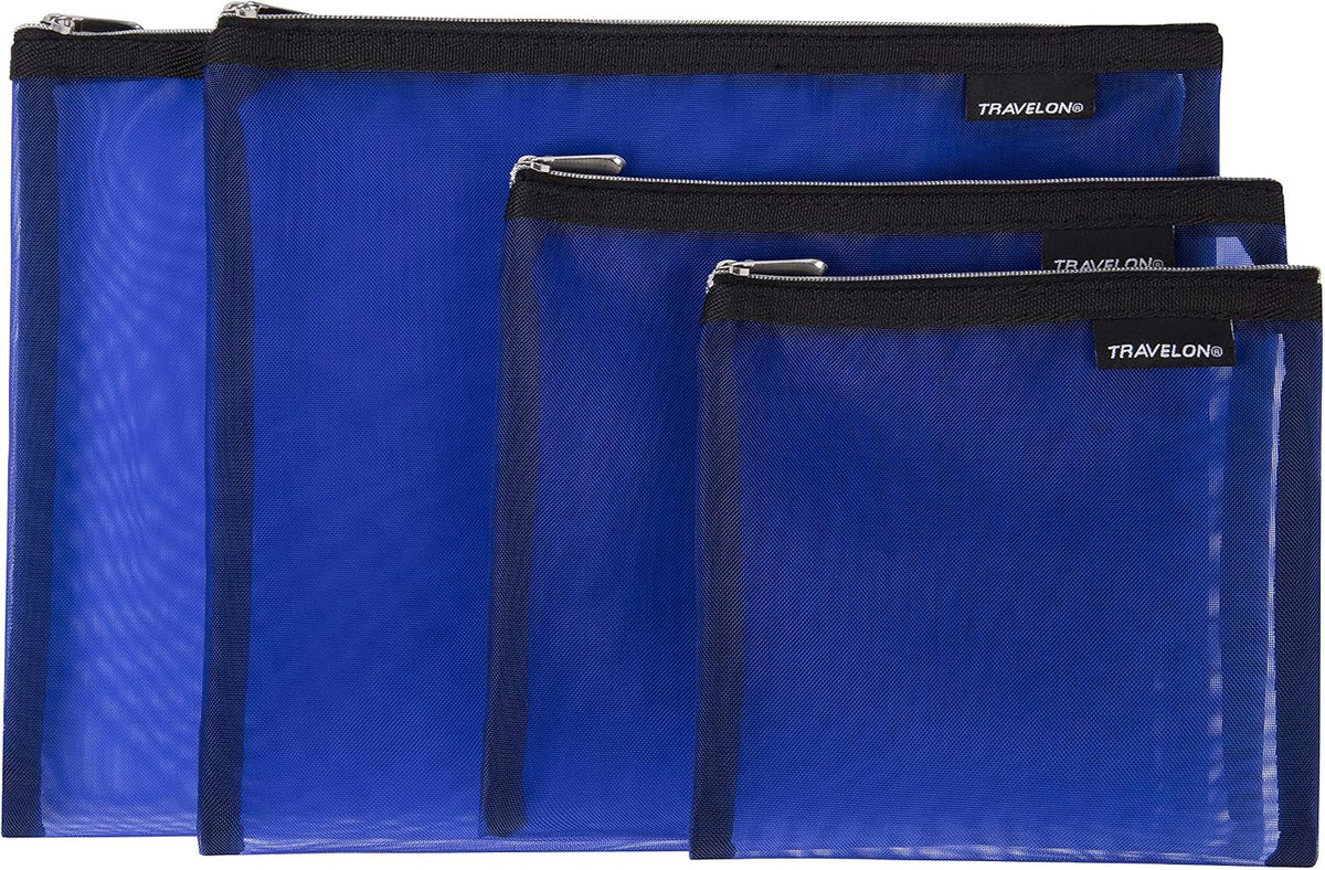 Travelon Set of 4 Mesh Pouches, Blue, 9.5 x 12.75 x 0.5