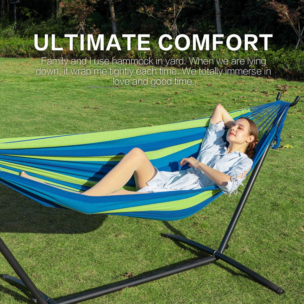 PNAEUT Double Hammock with Stand for Outside, Heavy-Duty, Portable (Blue)