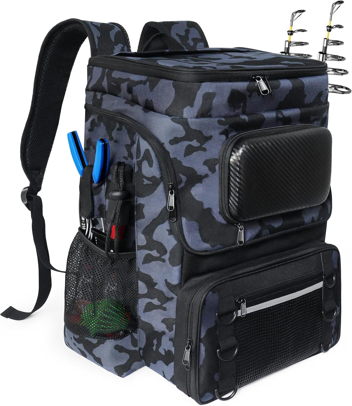 Fishing Backpack with Rod Holder, Large 50L Tackle Bag Water Resistant Tackle Backpack Heavy Duty Fishing Bag Gift for Men Woman