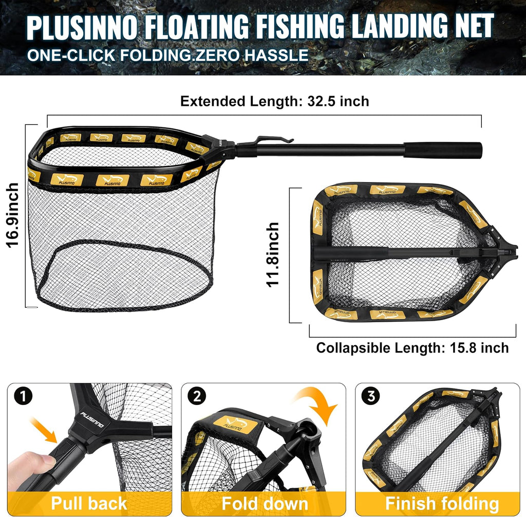 PLUSINNO Fishing Backpack with Fishing Net, Tackle Bag for Fishing Gear