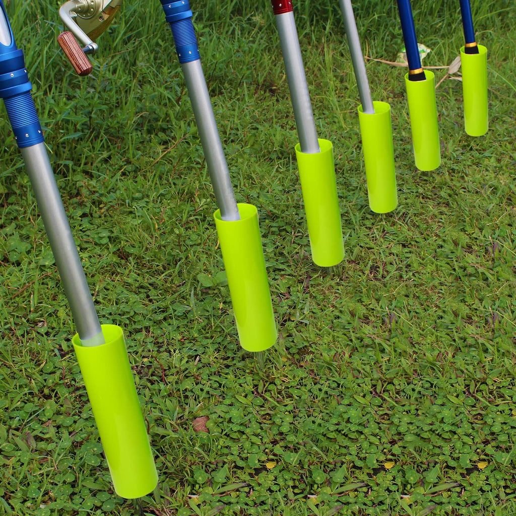 Fishing Rod Holder, 4 Pack Fishing Pole Holders Ground, Rod Holders for Bank Fishing, Beach Support Stand Reinforced PVC, 4 Free Alarm Bells