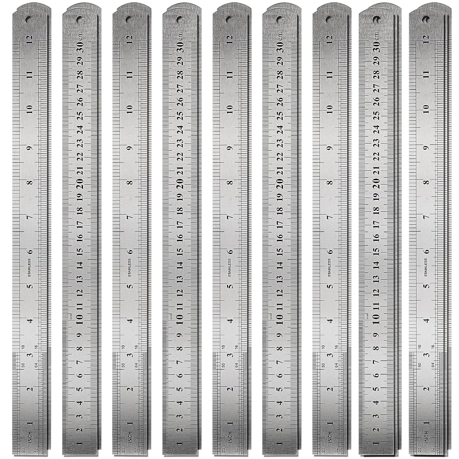 30 Pack 12 Inches Stainless Steel Rulers, Straight Edge Laser Engraved