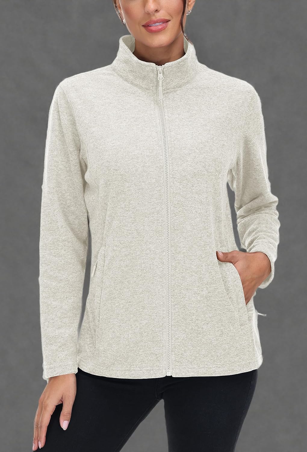 MAGCOMSEN Womens Fleece Zip Up Jacket with Pockets Lightweight Soft Coat