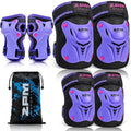2PM SPORTS Knee Pads for Kids, Wrist Guards Knee and Elbow Pads Set with Drawstring Bag, Protective Gear Set for Girls Boys Roller Skating Cycling Skateboard - Purple Small